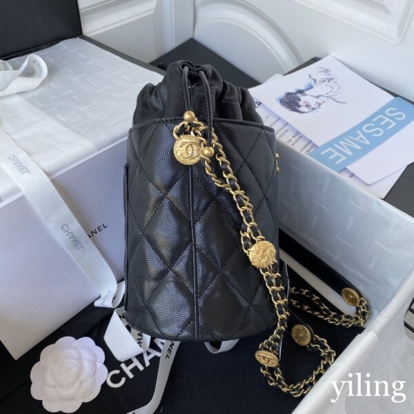 Chanel Mini Black Gold Coin Bucket Bag - Image 8