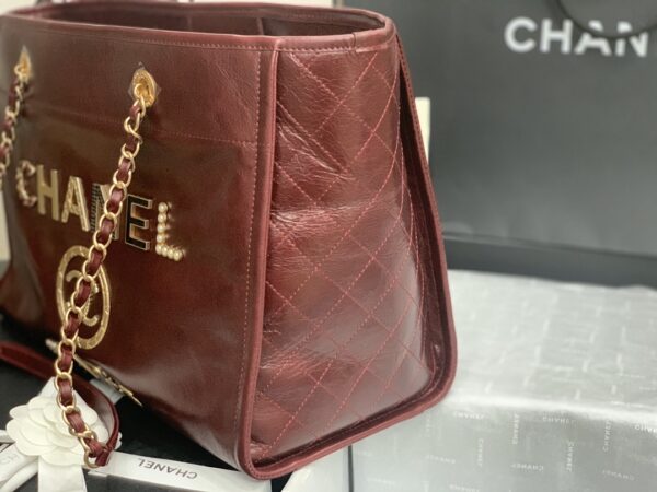 Chanel Mini Tote Maroon With Gold Hard Ware Bag - Image 3