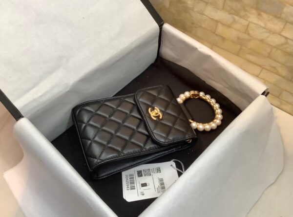 Chanel Mini Black Crossbody Phone Bag With Gold Hard Ware - Image 9