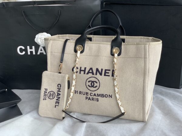 Chanel Mini Tote Beige & Black Bag - Image 9