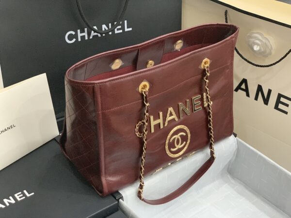 Chanel Mini Tote Maroon With Gold Hard Ware Bag - Image 9