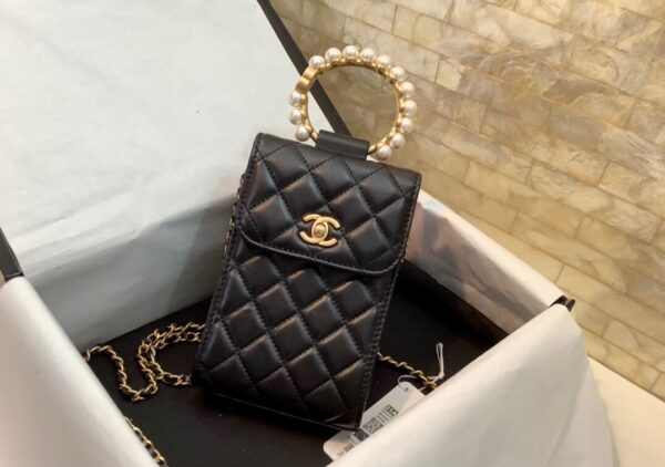 Chanel Mini Black Crossbody Phone Bag With Gold Hard Ware