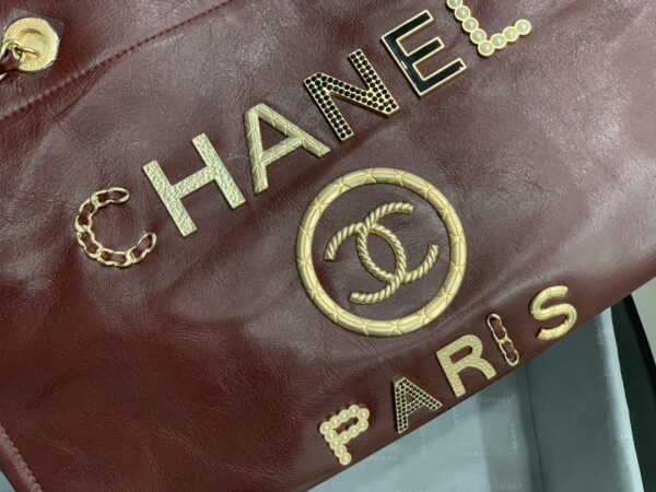 Chanel Mini Tote Maroon With Gold Hard Ware Bag - Image 5