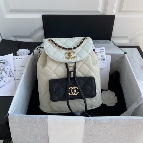 Chanel Mini Black & White Book Bag With Gold Hard Ware