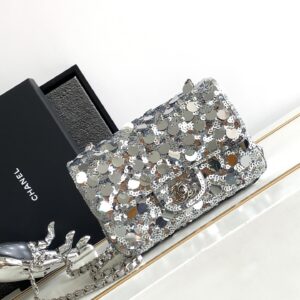 Chanel silver sequins cf Cute mini Bag | Chanel Sequin Mini Cute Bag | Chanel silver sequins cf Cute mini Bag For Sale