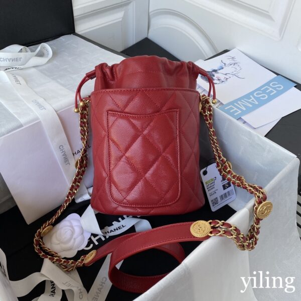 Chanel Mini Red Gold Coin Bucket Bag - Image 2