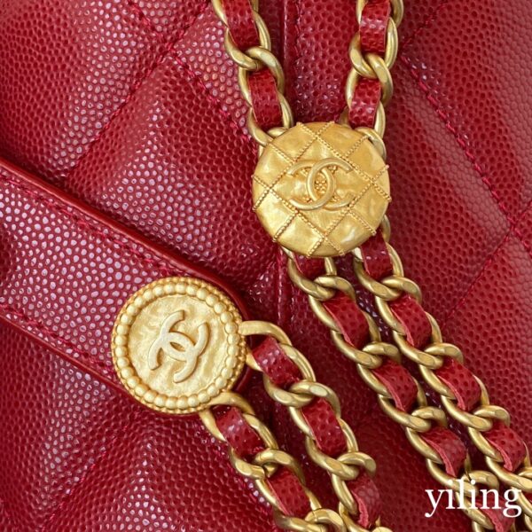 Chanel Mini Red Gold Coin Bucket Bag - Image 8