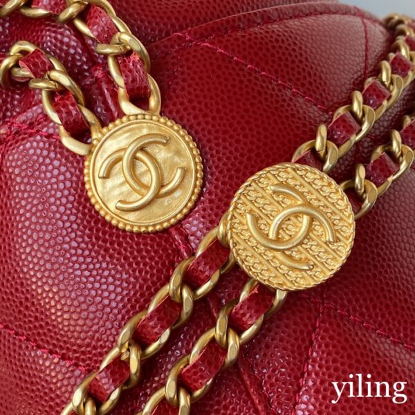 Chanel Mini Red Gold Coin Bucket Bag - Image 7