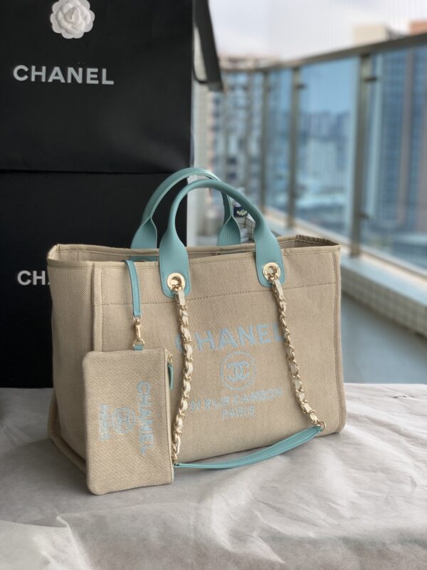 Chanel Mini Tote Beige & Light Blue Bag | Chanel Mini Tote Beige & Light Blue Bag For Sale