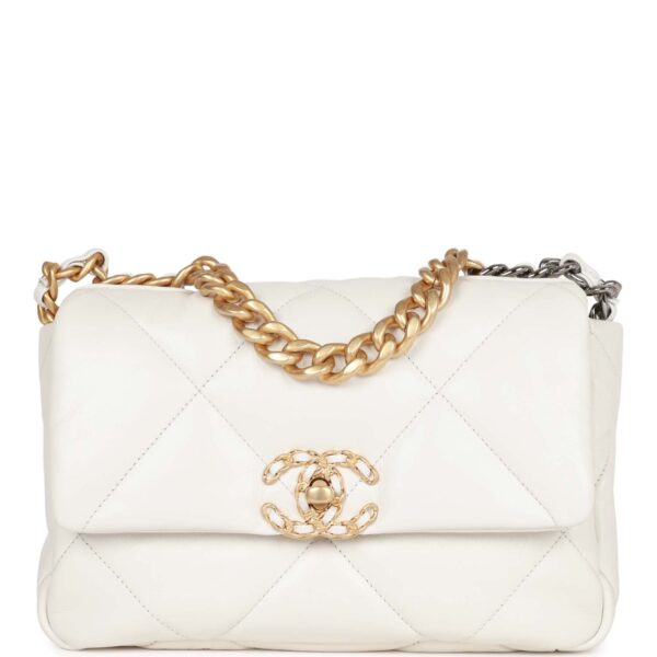 Chanel Mini 19 Flap Bag White Calfskin Mixed Hardware