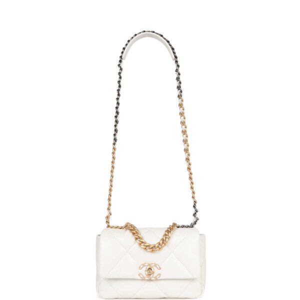 Chanel Mini 19 Flap Bag White Calfskin Mixed Hardware - Image 6