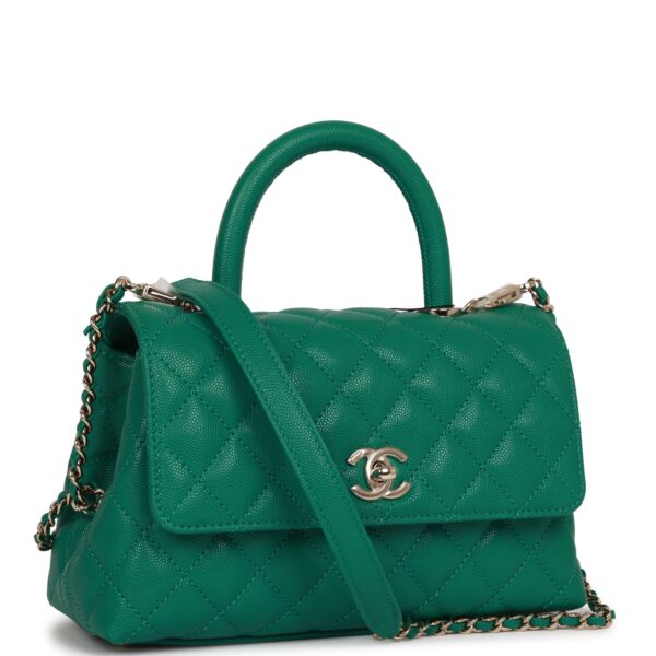 Chanel Mini Coco Handle Flap Bag Green Caviar Light Gold Hardware - Image 2