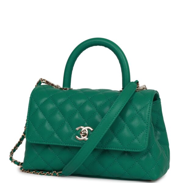 Chanel Mini Coco Handle Flap Bag Green Caviar Light Gold Hardware - Image 8