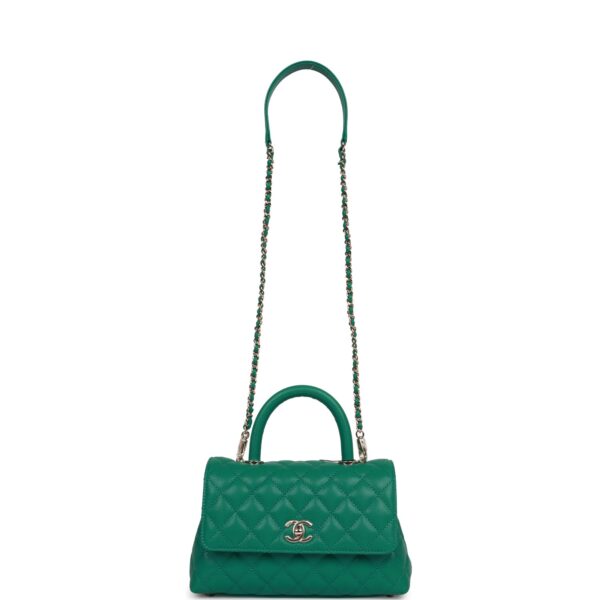 Chanel Mini Coco Handle Flap Bag Green Caviar Light Gold Hardware - Image 6