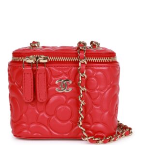 Chanel Camellia Mini Vanity Case Red Lambskin Light Gold | Chanel Camellia Mini Vanity For sale Online