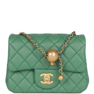 Chanel Pearl Crush Mini Square Flap Bag Dark Green Lambskin