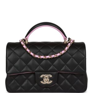 Chanel Mini Rectangular Flap Bag with Top Handle Black and Pink | Buy Mini Flap bags| Mini Bags For Sale