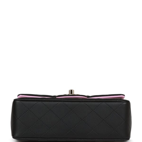 Chanel Mini Rectangular Flap Bag with Top Handle Black and Pink Lambskin Light Gold Hardware - Image 7