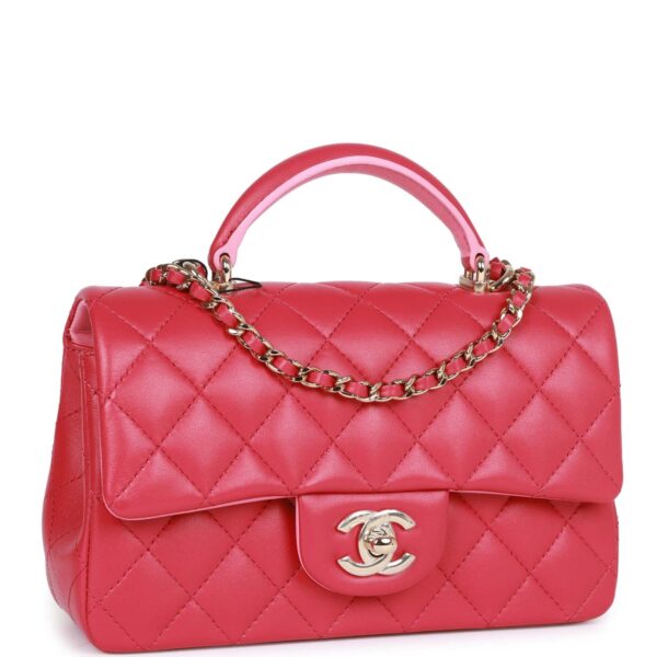 Chanel Mini Rectangular Flap with Top Handle Pink Lambskin Light Gold Hardware - Image 2