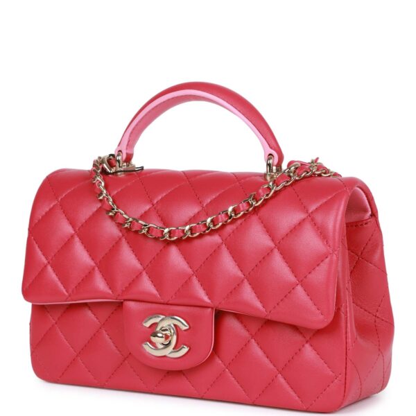 Chanel Mini Rectangular Flap with Top Handle Pink Lambskin Light Gold Hardware - Image 7