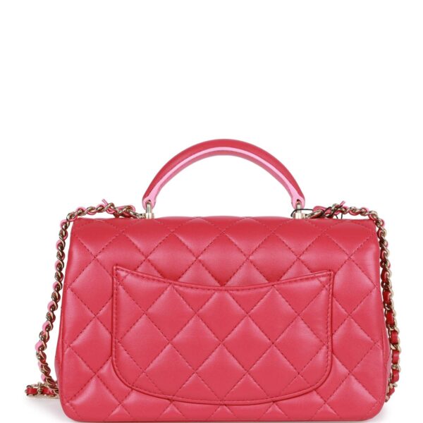 Chanel Mini Rectangular Flap with Top Handle Pink Lambskin Light Gold Hardware - Image 8