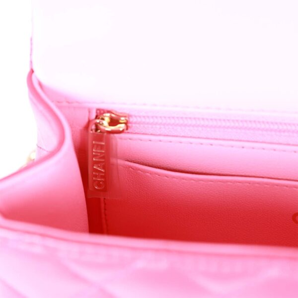 Chanel Mini Rectangular Flap with Top Handle Pink Lambskin Light Gold Hardware - Image 3