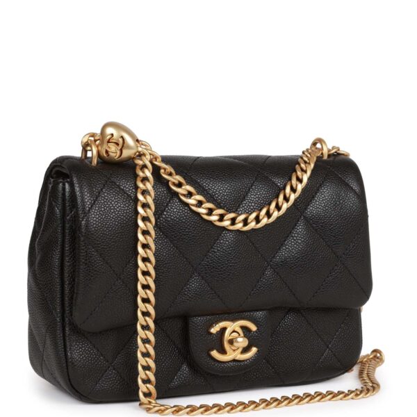 Chanel Sweetheart Crush Mini Rectangular Flap Bag Black Caviar Antique Gold Hardware - Image 2