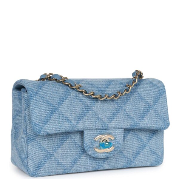 Chanel Mini Rectangular Flap Bag Blue Denim Light Gold Hardware - Image 2