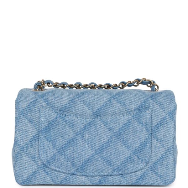 Chanel Mini Rectangular Flap Bag Blue Denim Light Gold Hardware - Image 8