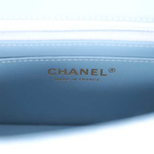 Chanel Mini Rectangular Flap Bag Blue Denim Light Gold Hardware - Image 4