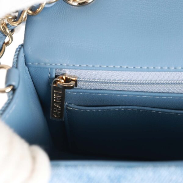 Chanel Mini Rectangular Flap Bag Blue Denim Light Gold Hardware - Image 3