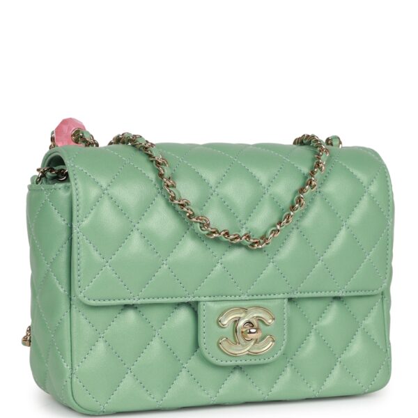 Chanel Candy Heart Mini Flap Bag Turquoise Lambskin Enamel and Light Gold Hardware - Image 3