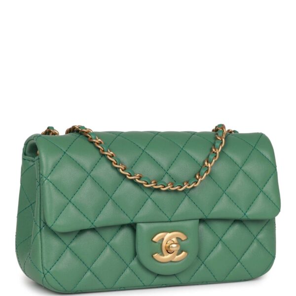 Chanel Pearl Crush Mini Rectangular Flap Bag Dark Green Lambskin Antique Gold Hardware - Image 2