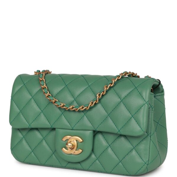 Chanel Pearl Crush Mini Rectangular Flap Bag Dark Green Lambskin Antique Gold Hardware - Image 8