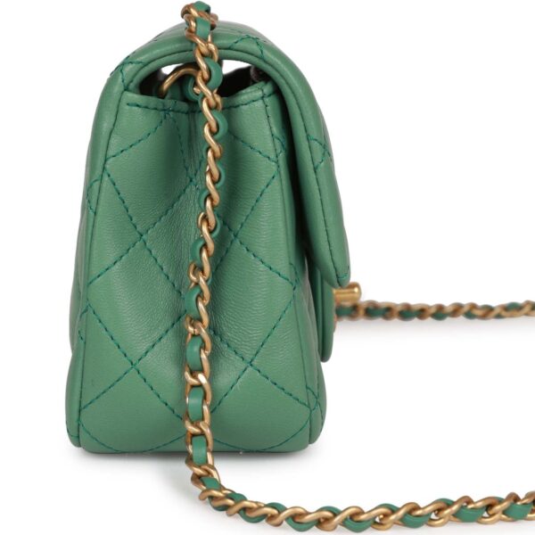 Chanel Pearl Crush Mini Rectangular Flap Bag Dark Green Lambskin Antique Gold Hardware - Image 10