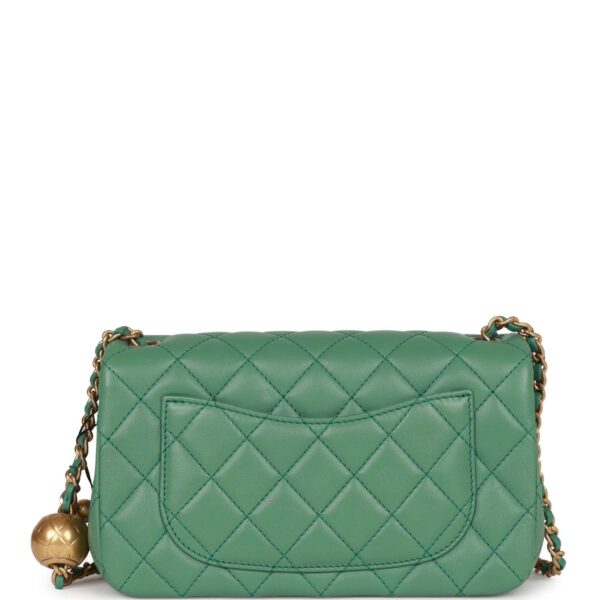 Chanel Pearl Crush Mini Rectangular Flap Bag Dark Green Lambskin Antique Gold Hardware - Image 9