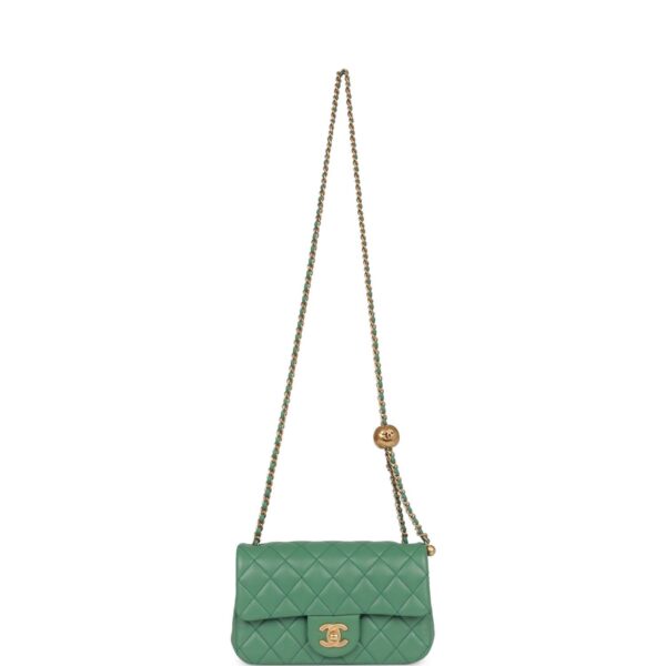 Chanel Pearl Crush Mini Rectangular Flap Bag Dark Green Lambskin Antique Gold Hardware - Image 6