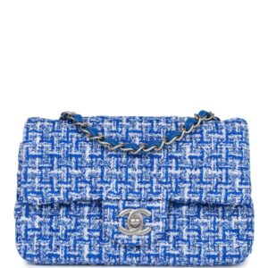 Chanel Mini Rectangular Flap Bag Blue Tweed Aged Silver Hardware | Mini Flap Bags For Sale