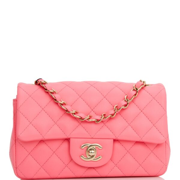 Chanel Mini Rectangular Flap Bag Pink Lambskin Light Gold