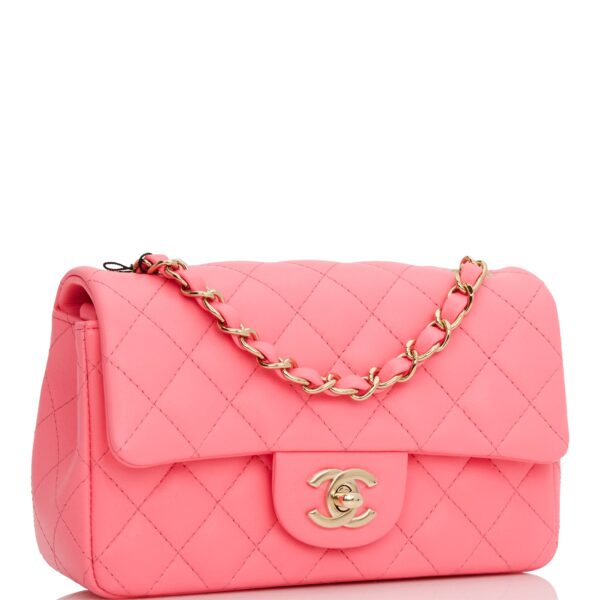 Chanel Mini Rectangular Flap Bag Pink Lambskin Light Gold Hardware - Image 2