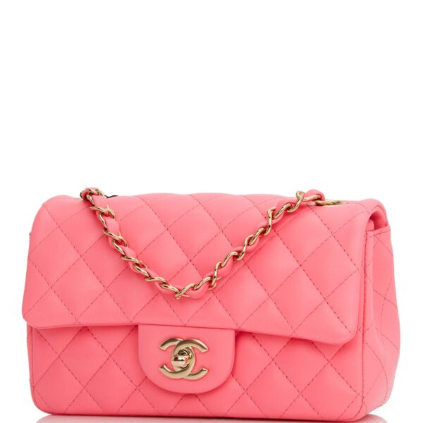 Chanel Mini Rectangular Flap Bag Pink Lambskin Light Gold Hardware - Image 6