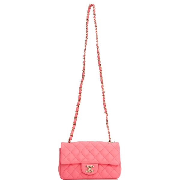 Chanel Mini Rectangular Flap Bag Pink Lambskin Light Gold Hardware - Image 4