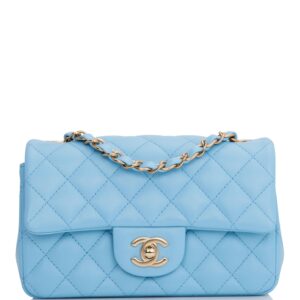 Chanel Mini Rectangular Flap Bag Blue Lambskin Light Gold | Chanel Lambskin Quilted Mini Rectangular Flap Light Blue