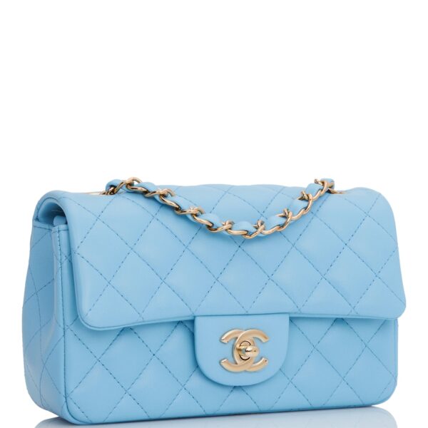 Chanel Mini Rectangular Flap Bag Blue Lambskin Light Gold Hardware - Image 2