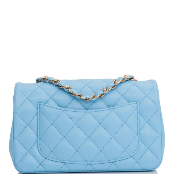 Chanel Mini Rectangular Flap Bag Blue Lambskin Light Gold Hardware - Image 9