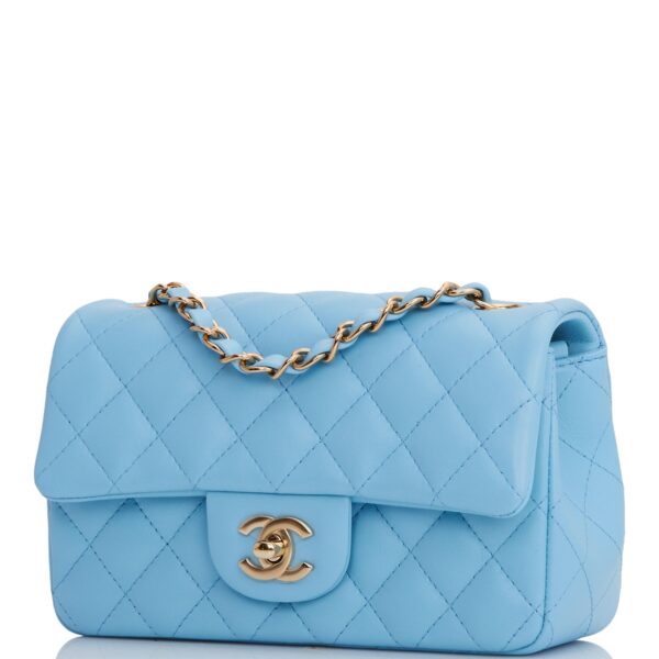 Chanel Mini Rectangular Flap Bag Blue Lambskin Light Gold Hardware - Image 7