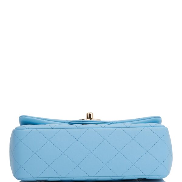 Chanel Mini Rectangular Flap Bag Blue Lambskin Light Gold Hardware - Image 6