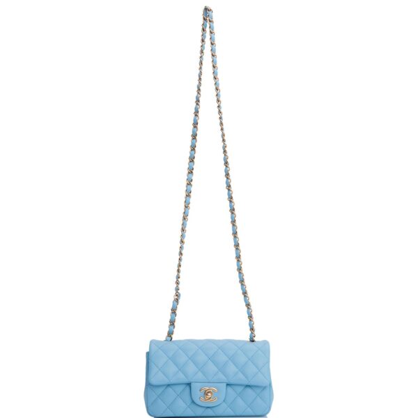 Chanel Mini Rectangular Flap Bag Blue Lambskin Light Gold Hardware - Image 5