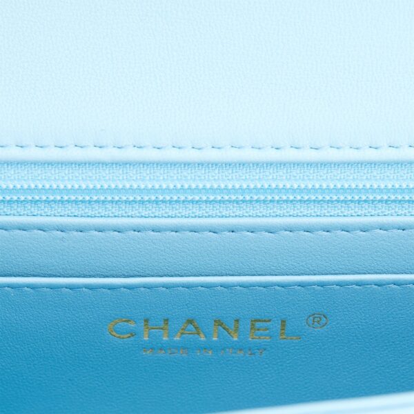 Chanel Mini Rectangular Flap Bag Blue Lambskin Light Gold Hardware - Image 4