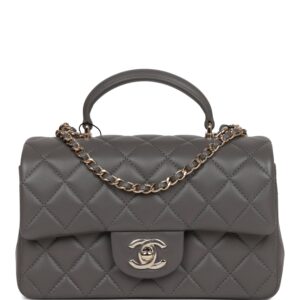 Chanel Mini Rectangular Flap Bag with Top Handle Dark Grey